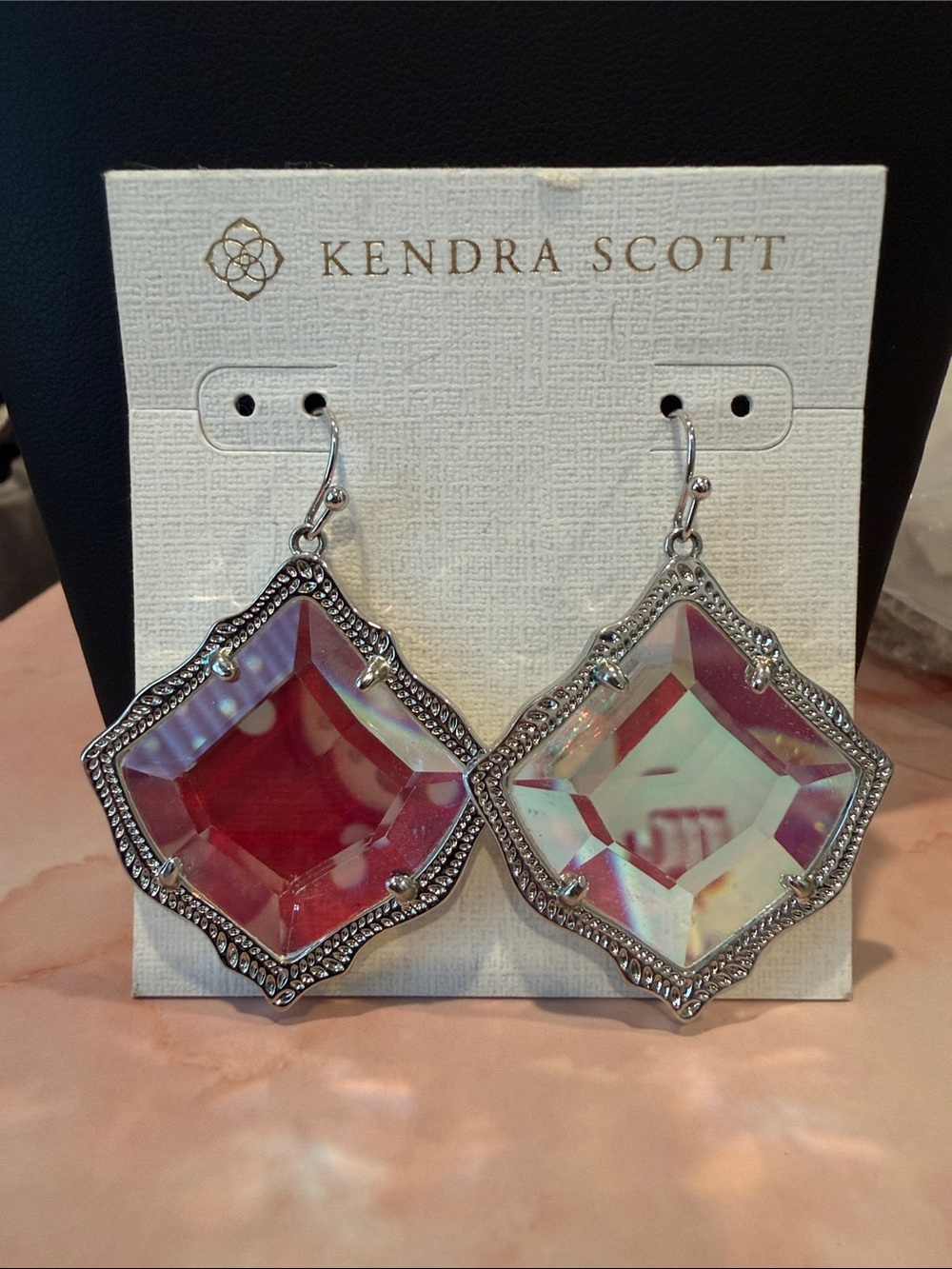 Kendra Scott | Silver Iridescent Dangle Hoop Earring | Orange, Pink & Purple